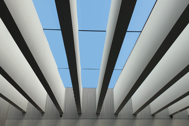 Glass roof with beams